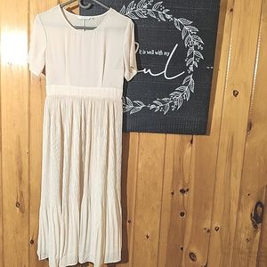 Blush Color 'Lunatic Blue' Midi Dress Empire waist Accordion Pleats Sz Sm - Med